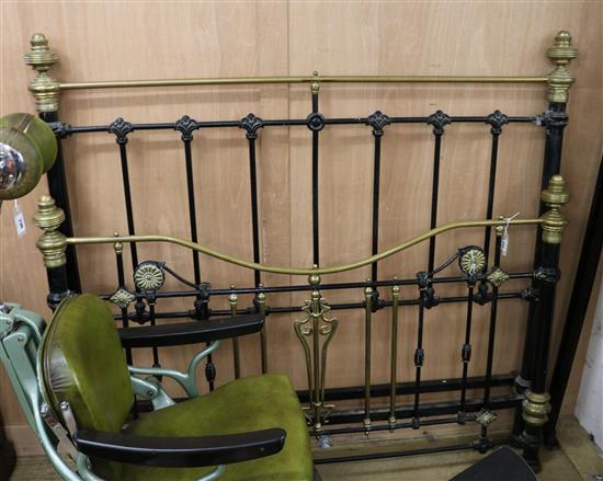 A Victorian iron and brass double bedframe W.152cm